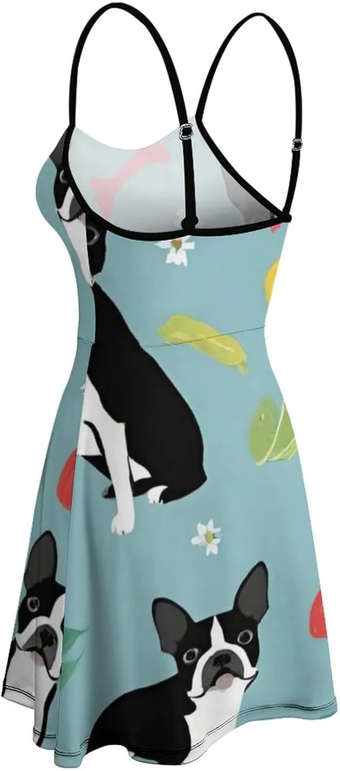 Women Girls U-Neck Sleeveless Flared Midi Dress for Party Holiday Beach