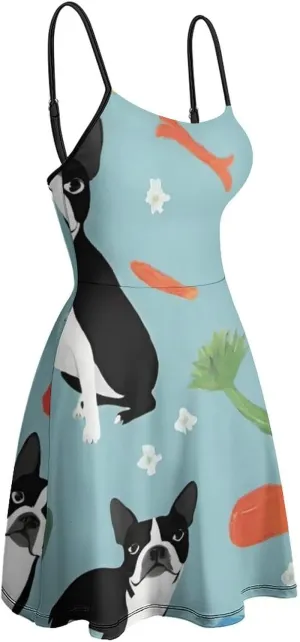 Women Girls U-Neck Sleeveless Flared Midi Dress for Party Holiday Beach