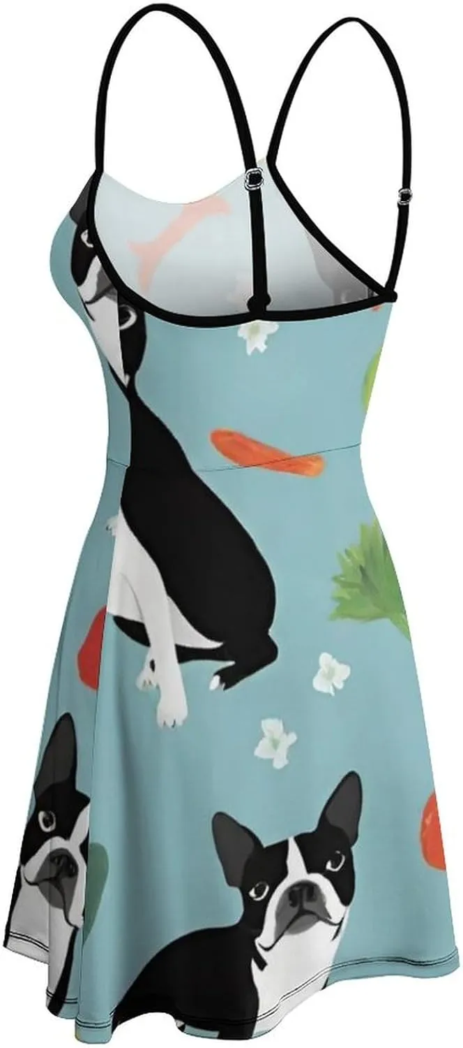 Women Girls U-Neck Sleeveless Flared Midi Dress for Party Holiday Beach