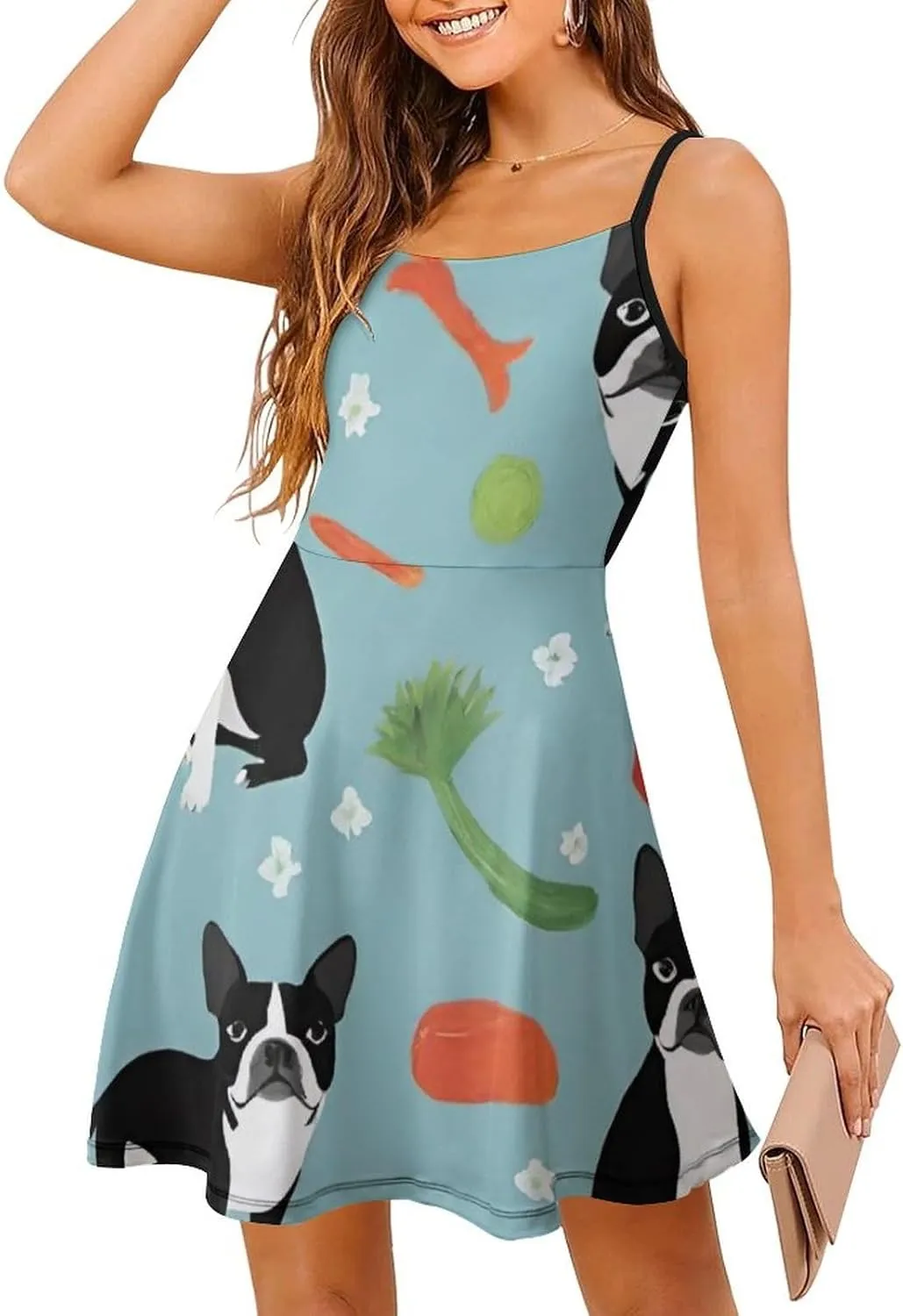 Women Girls U-Neck Sleeveless Flared Midi Dress for Party Holiday Beach