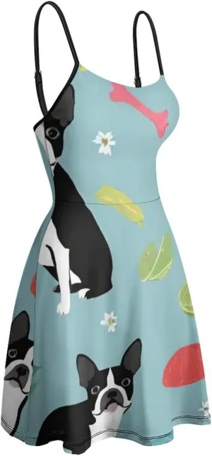 Women Girls U-Neck Sleeveless Flared Midi Dress for Party Holiday Beach