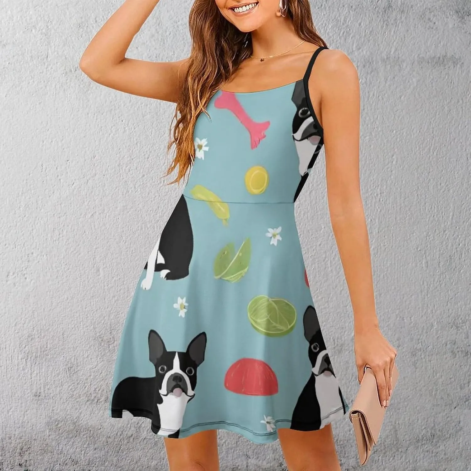 Women Girls U-Neck Sleeveless Flared Midi Dress for Party Holiday Beach