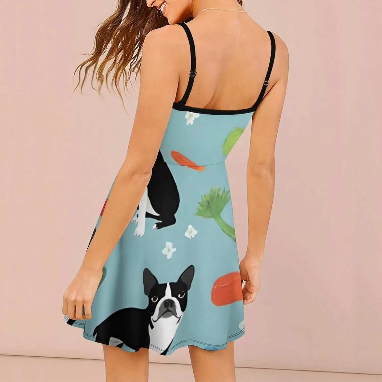 Women Girls U-Neck Sleeveless Flared Midi Dress for Party Holiday Beach