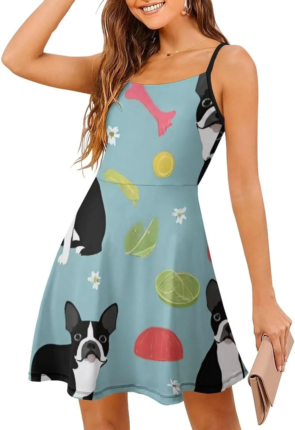 Women Girls U-Neck Sleeveless Flared Midi Dress for Party Holiday Beach