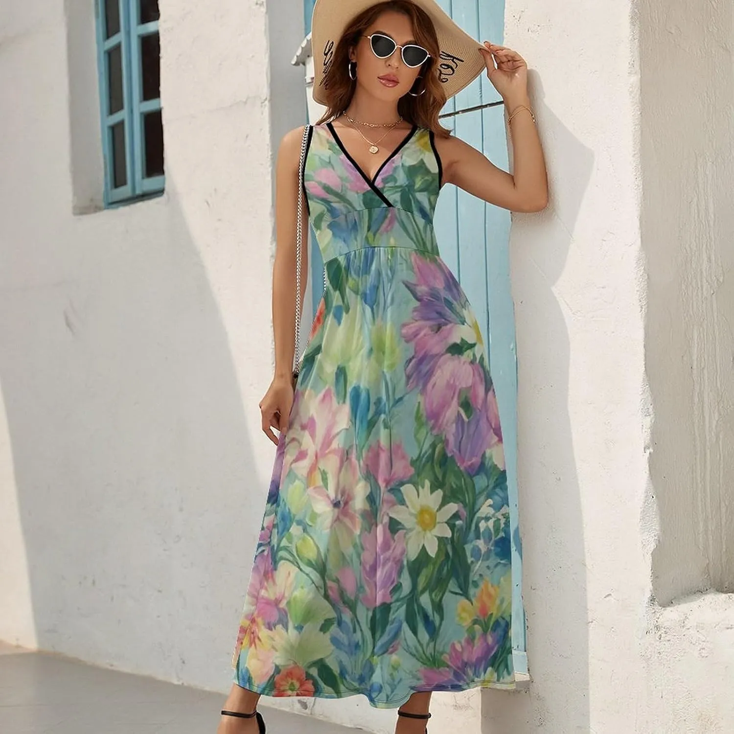 Women Girls V-Neck Sleeveless Swing Dress for Party Holiday Beach