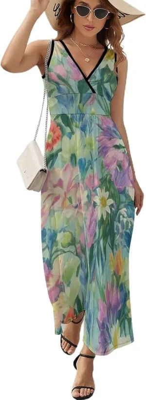 Women Girls V-Neck Sleeveless Swing Dress for Party Holiday Beach