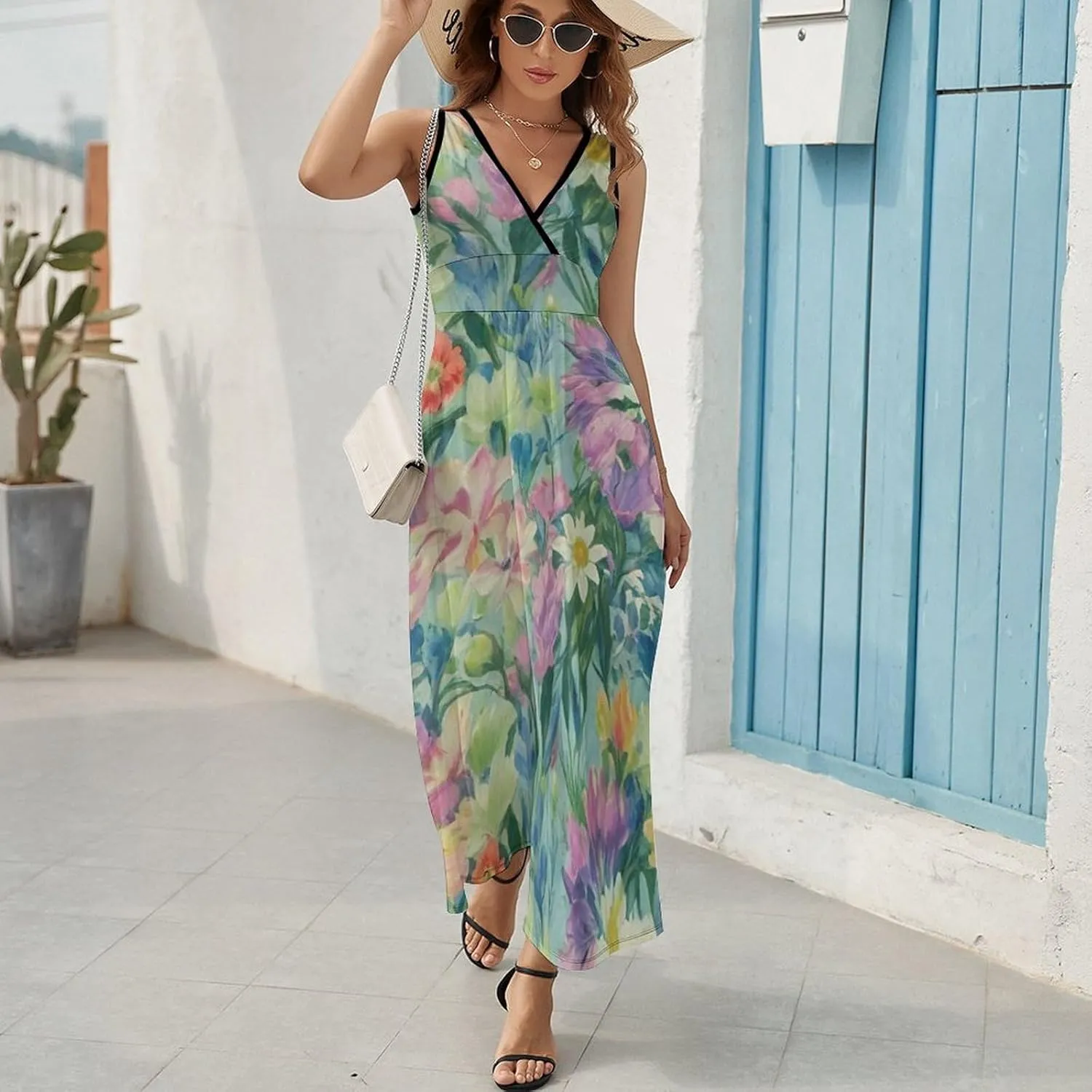 Women Girls V-Neck Sleeveless Swing Dress for Party Holiday Beach