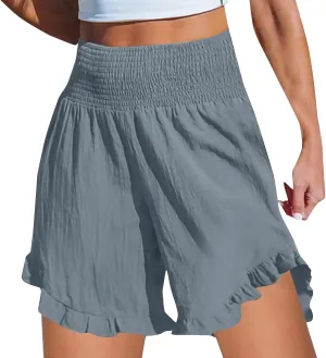 Women High Waisted Ruffle Hem Shorts Stylish Active Activities Loose Fit Casual Wear Pant Beach Boho Flowy Yoga Short