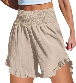 Women High Waisted Ruffle Hem Shorts Stylish Active Activities Loose Fit Casual Wear Pant Beach Boho Flowy Yoga Short