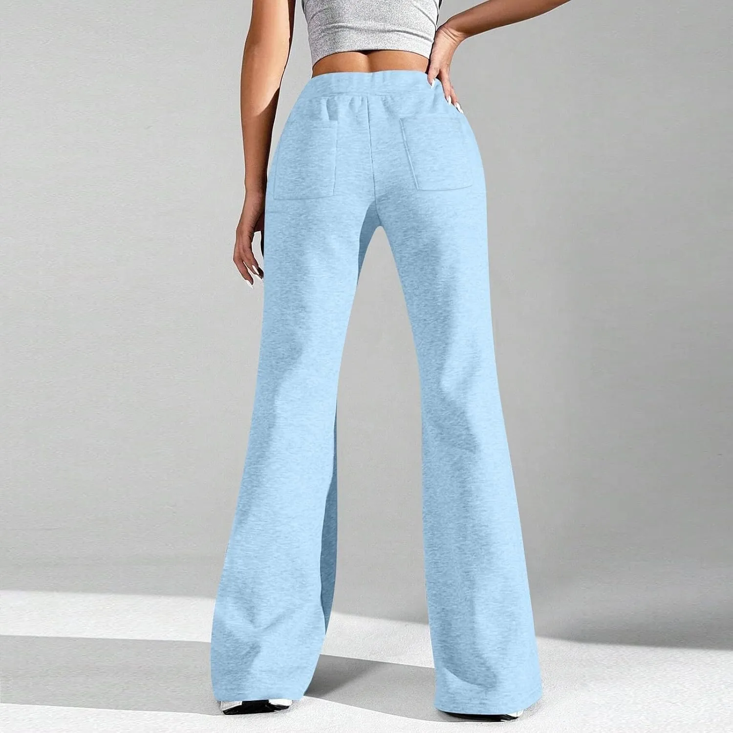 Women High Waisted Straight Leg Flare Pants Outdoor Active Running Bell Bottom Sweatpant Tummy Control Casual Trouser