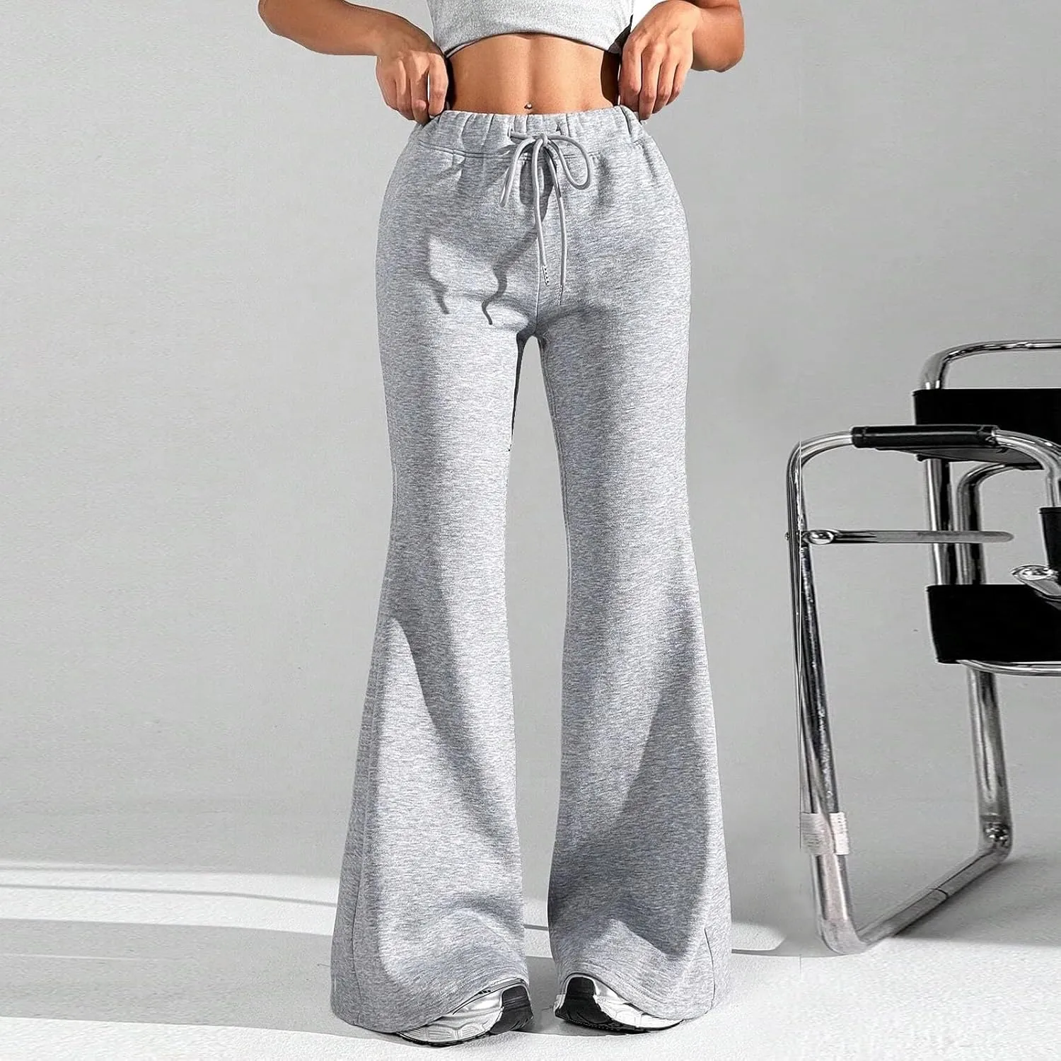 Women High Waisted Straight Leg Flare Pants Outdoor Active Running Bell Bottom Sweatpant Tummy Control Casual Trouser
