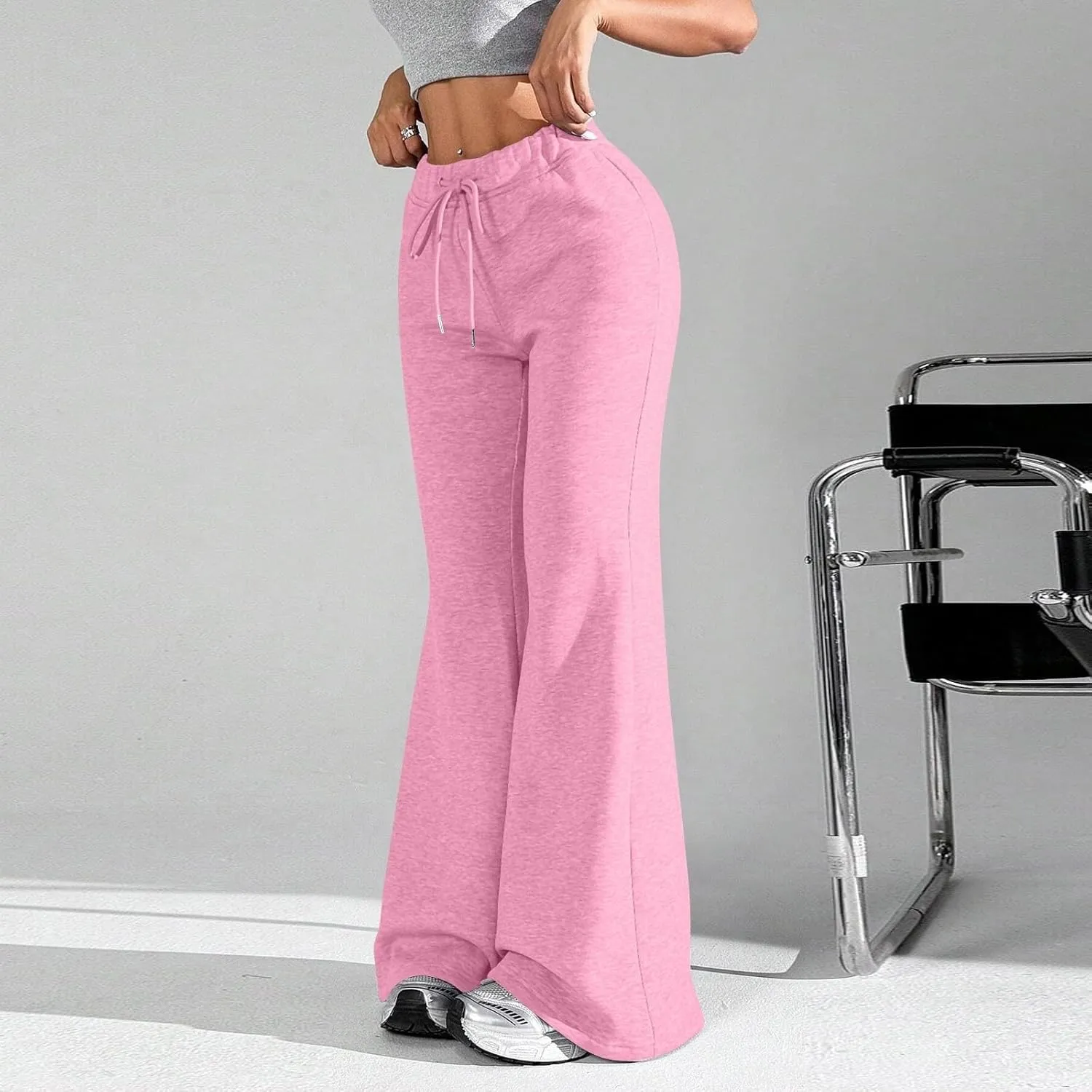Women High Waisted Straight Leg Flare Pants Outdoor Active Running Bell Bottom Sweatpant Tummy Control Casual Trouser