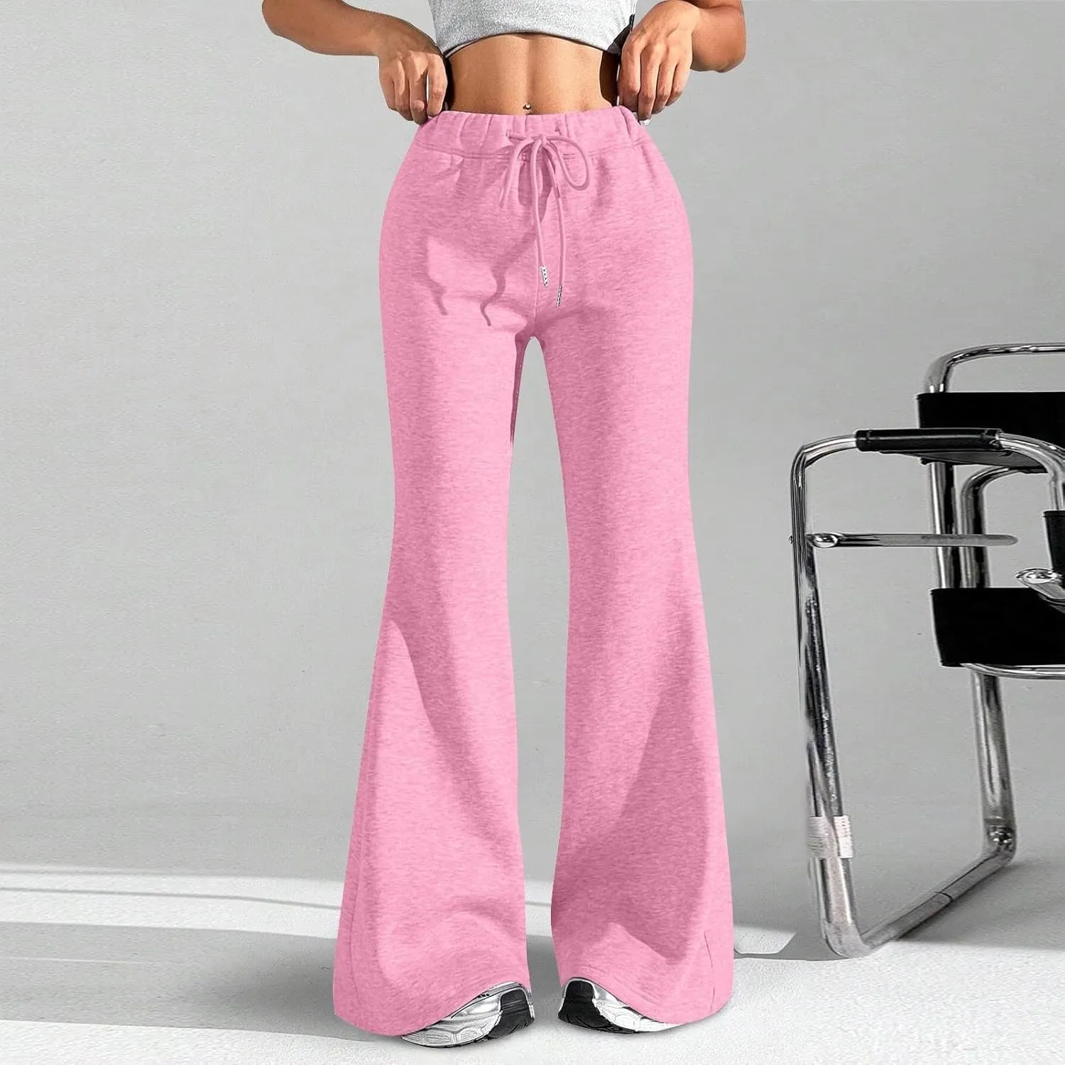 Women High Waisted Straight Leg Flare Pants Outdoor Active Running Bell Bottom Sweatpant Tummy Control Casual Trouser