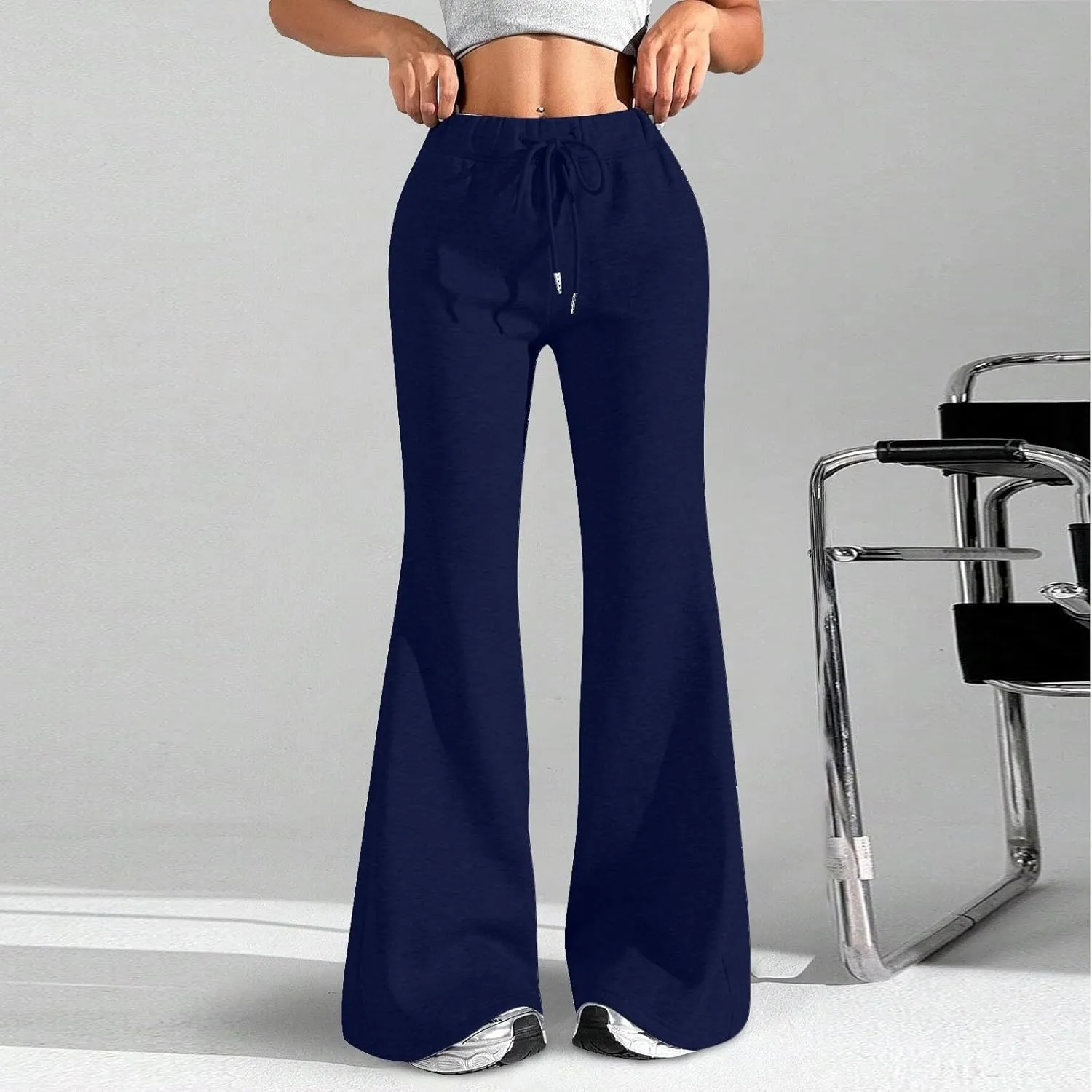 Women High Waisted Straight Leg Flare Pants Outdoor Active Running Bell Bottom Sweatpant Tummy Control Casual Trouser