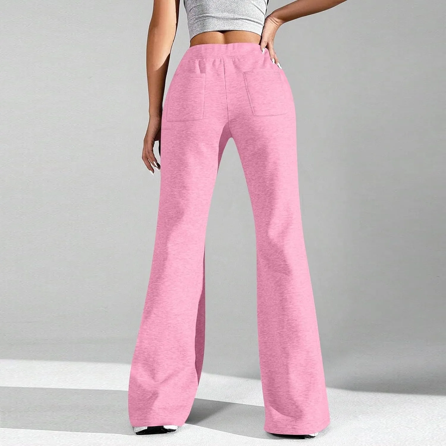 Women High Waisted Straight Leg Flare Pants Outdoor Active Running Bell Bottom Sweatpant Tummy Control Casual Trouser