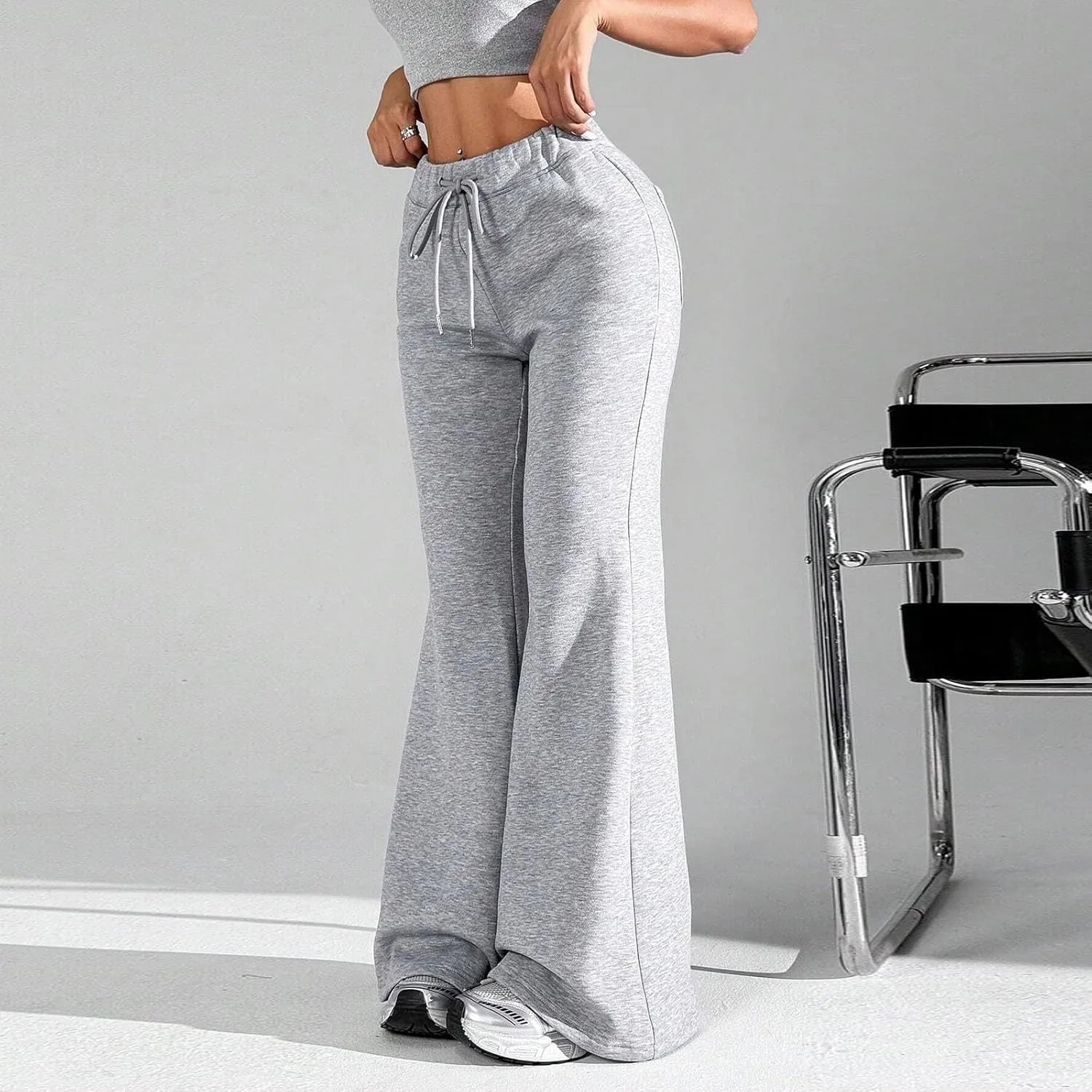 Women High Waisted Straight Leg Flare Pants Outdoor Active Running Bell Bottom Sweatpant Tummy Control Casual Trouser
