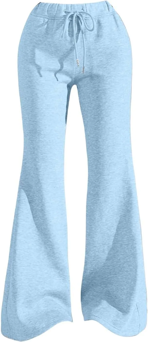 Women High Waisted Straight Leg Flare Pants Outdoor Active Running Bell Bottom Sweatpant Tummy Control Casual Trouser