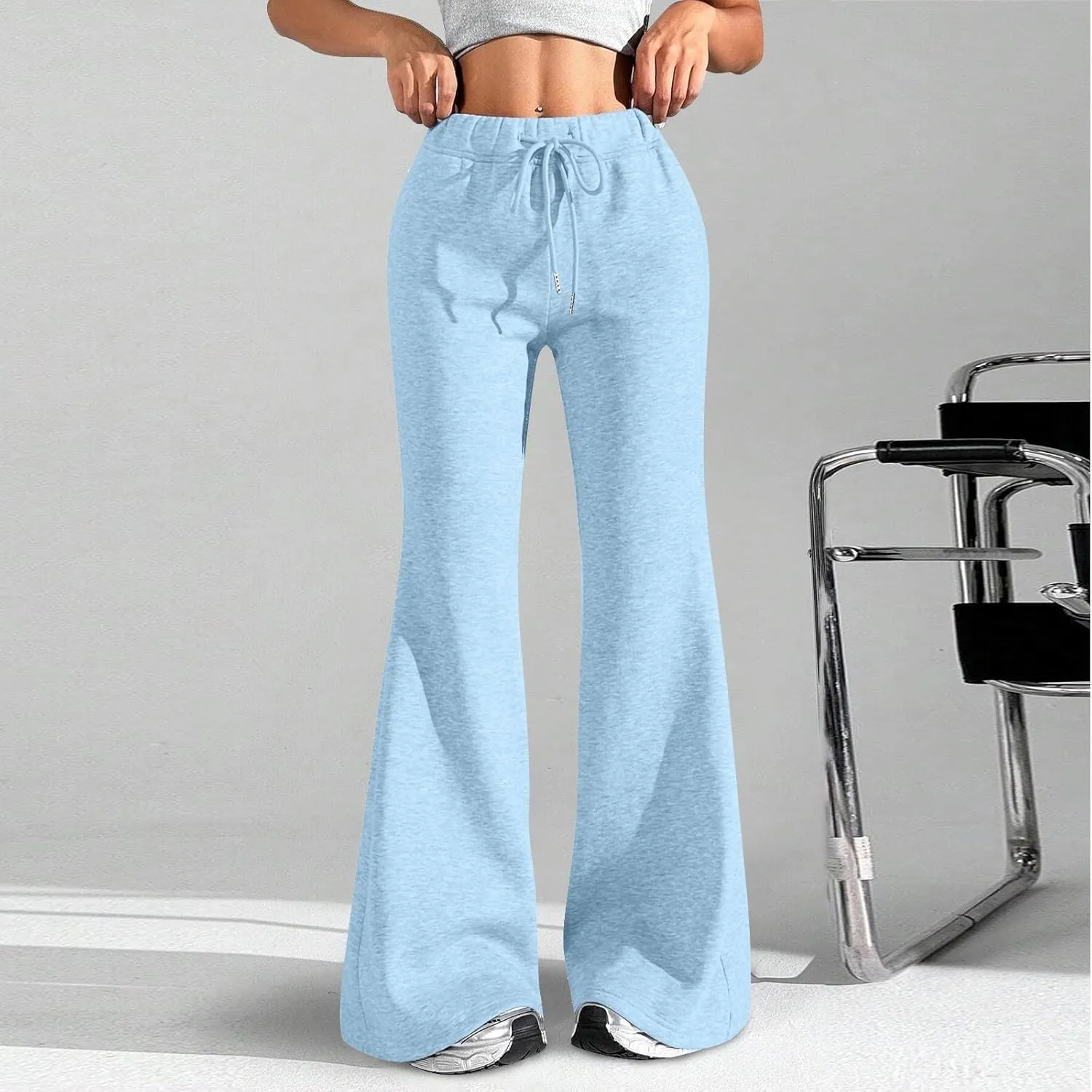 Women High Waisted Straight Leg Flare Pants Outdoor Active Running Bell Bottom Sweatpant Tummy Control Casual Trouser
