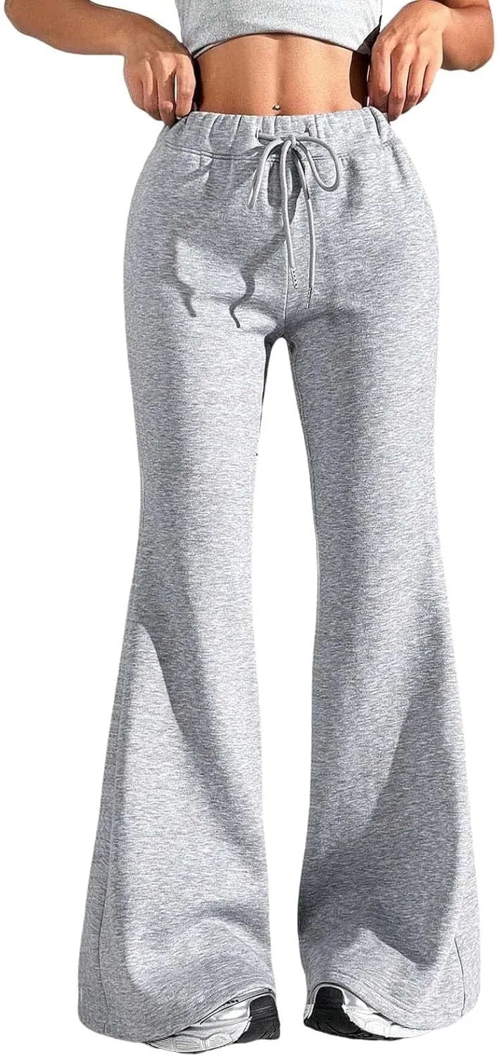 Women High Waisted Straight Leg Flare Pants Outdoor Active Running Bell Bottom Sweatpant Tummy Control Casual Trouser