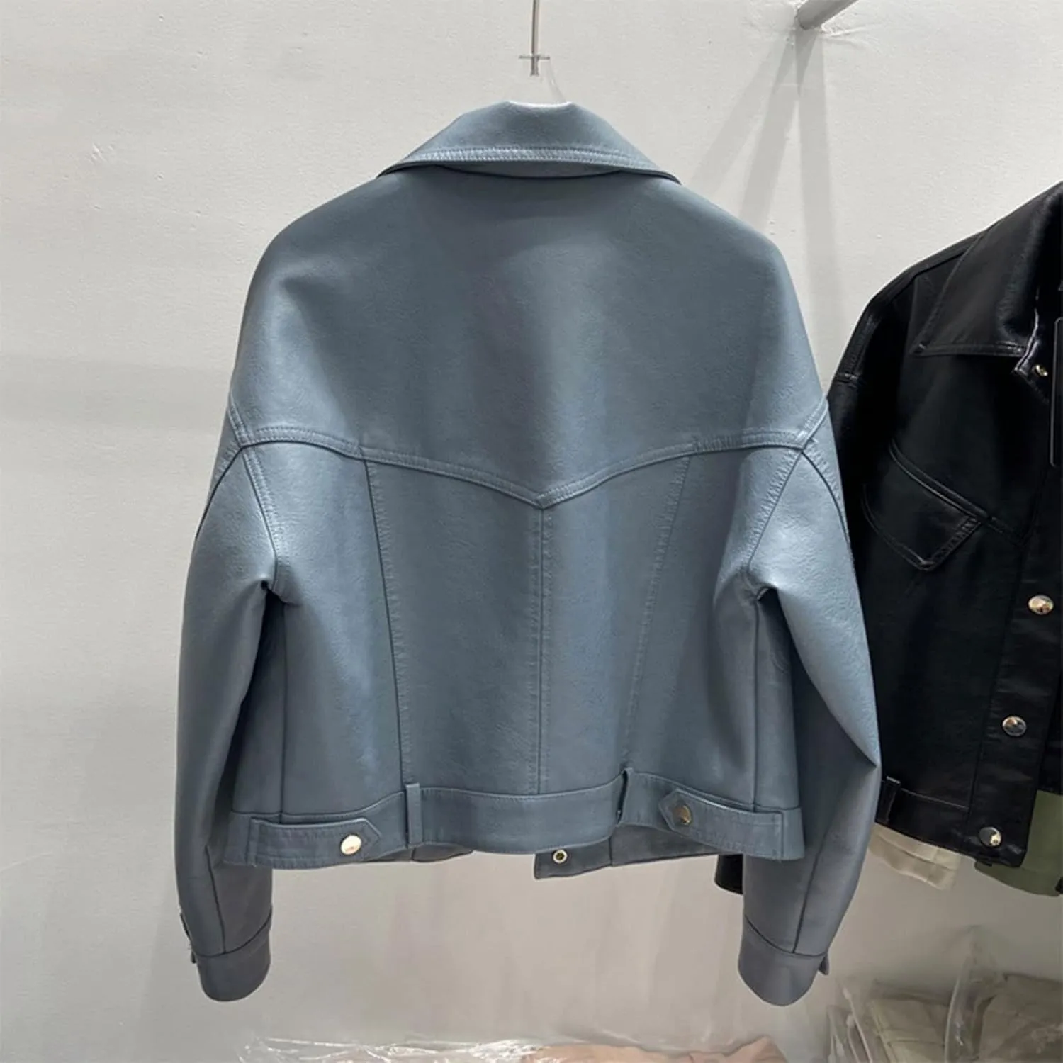 Women jacket Women Loose Faux Leather Jackets Ladies Turn Down Collar Single-Breasted Coat Female Moto Biker Outwear