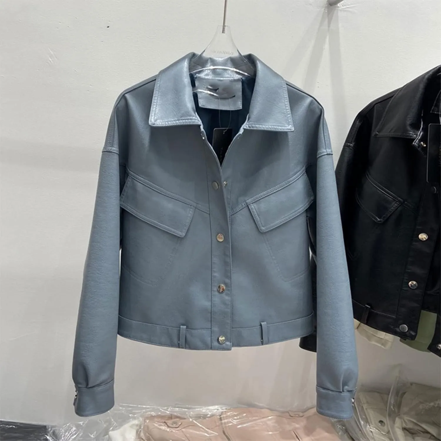 Women jacket Women Loose Faux Leather Jackets Ladies Turn Down Collar Single-Breasted Coat Female Moto Biker Outwear