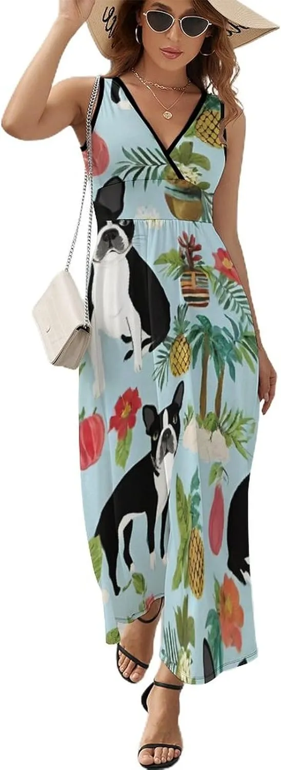 Women Ladies Sleeveless Midi Tank Dress for Vacation Party Wedding