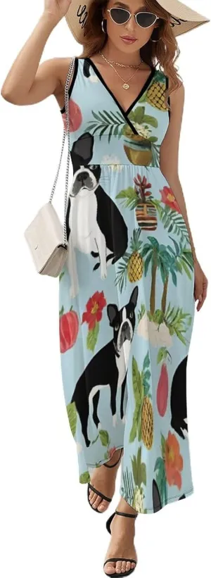 Women Ladies Sleeveless Midi Tank Dress for Vacation Party Wedding