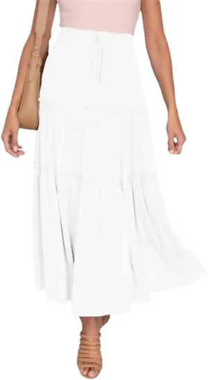 Women Large Hem High Waist Elastic Patchwork Cake A-Line Skirt Boho Swing Beach Chiffon Pleated Skirt