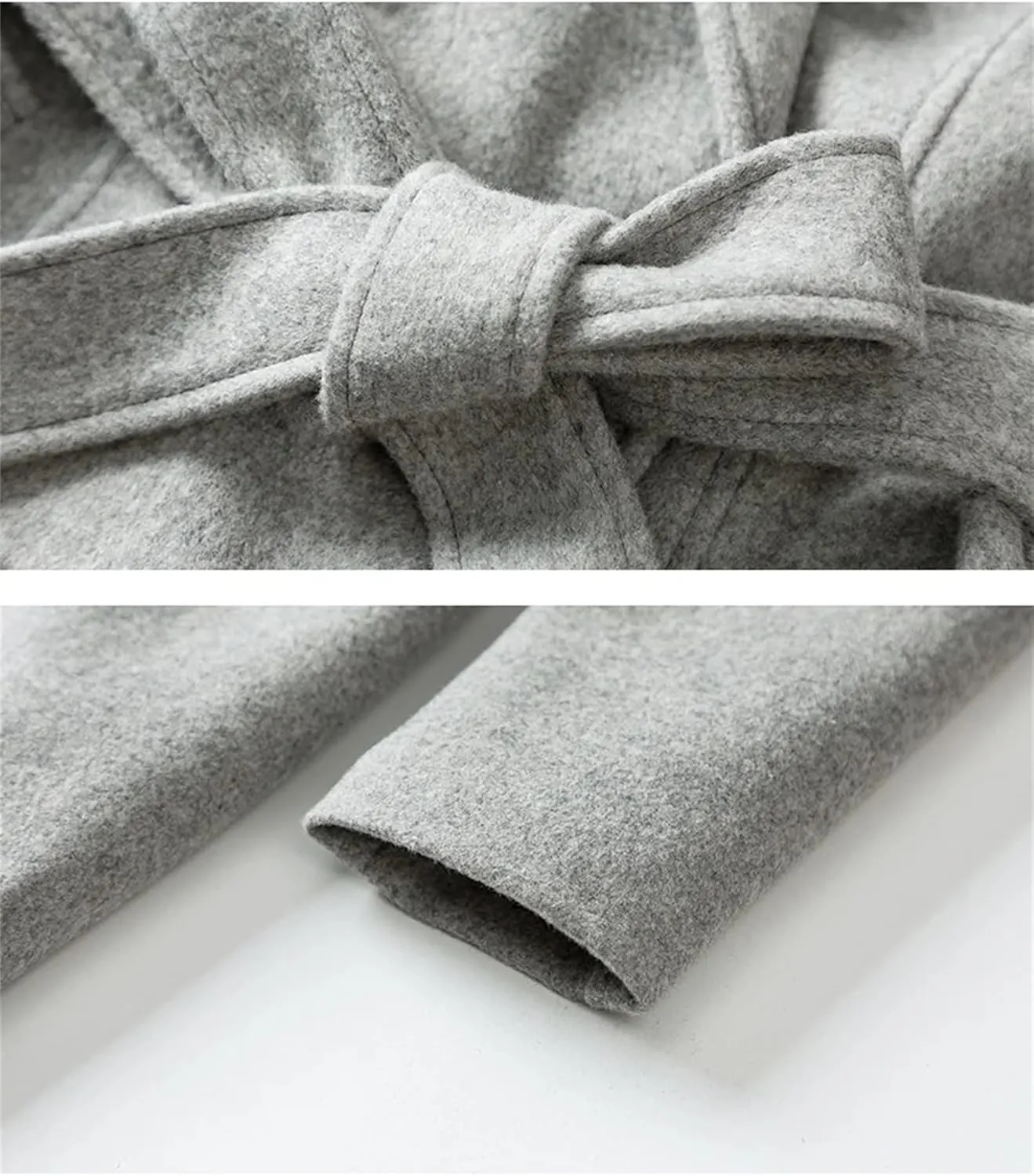 Women Long Woolen Coat Winter Suit Collar Belt Slim Wool Blends Overcoat