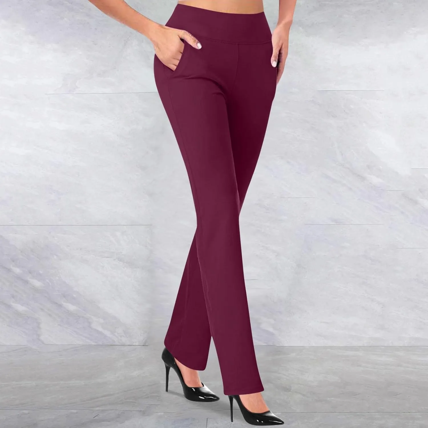 Women Office Work Dressy Pants Stretch High Waist Tummy Control Slim Fit Tight Trouser Trendy Solid Flowy Casual Pant