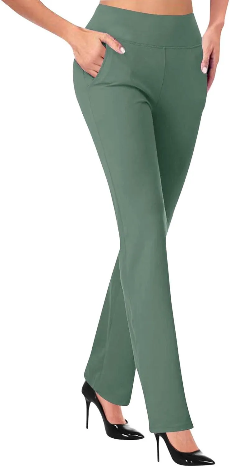Women Office Work Dressy Pants Stretch High Waist Tummy Control Slim Fit Tight Trouser Trendy Solid Flowy Casual Pant