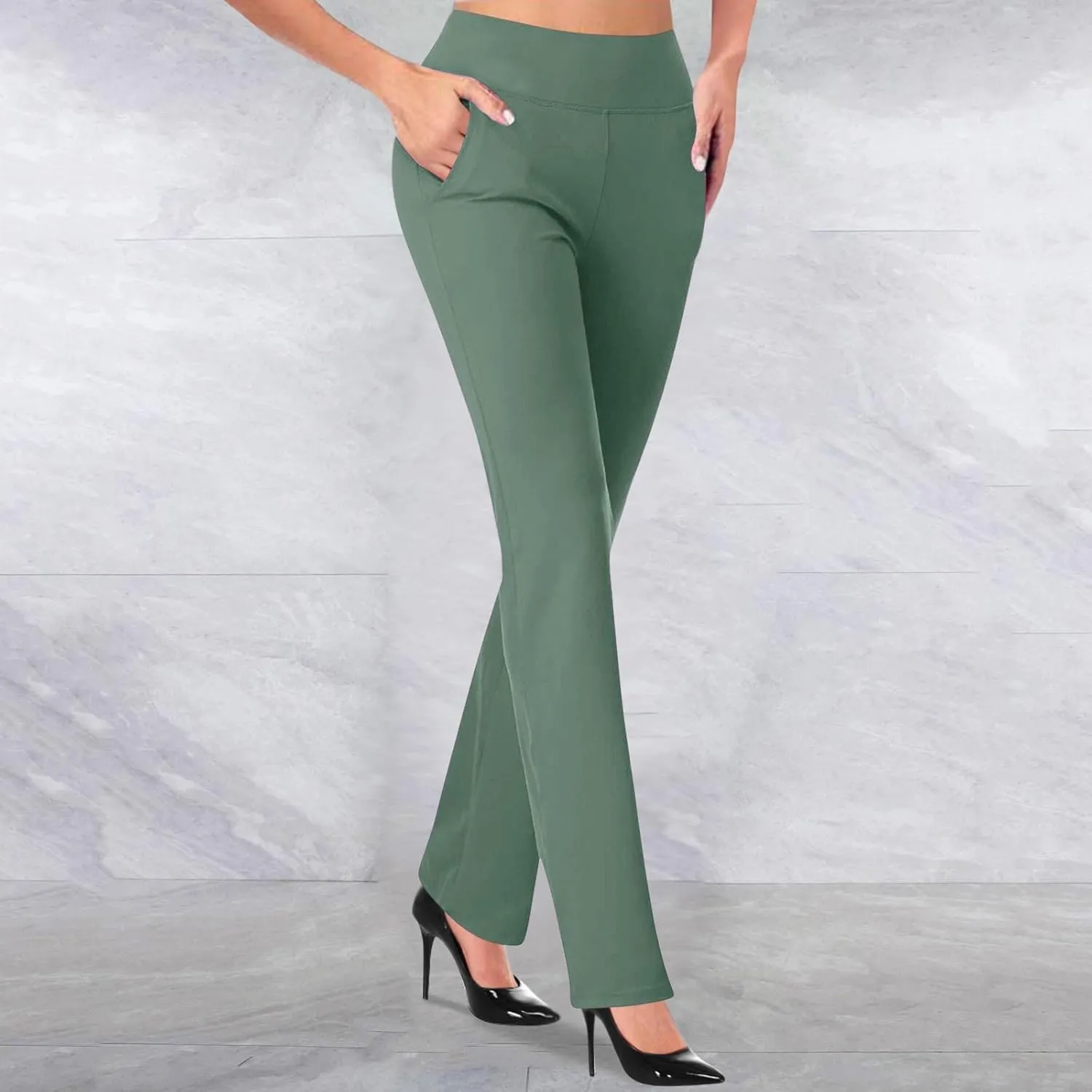 Women Office Work Dressy Pants Stretch High Waist Tummy Control Slim Fit Tight Trouser Trendy Solid Flowy Casual Pant
