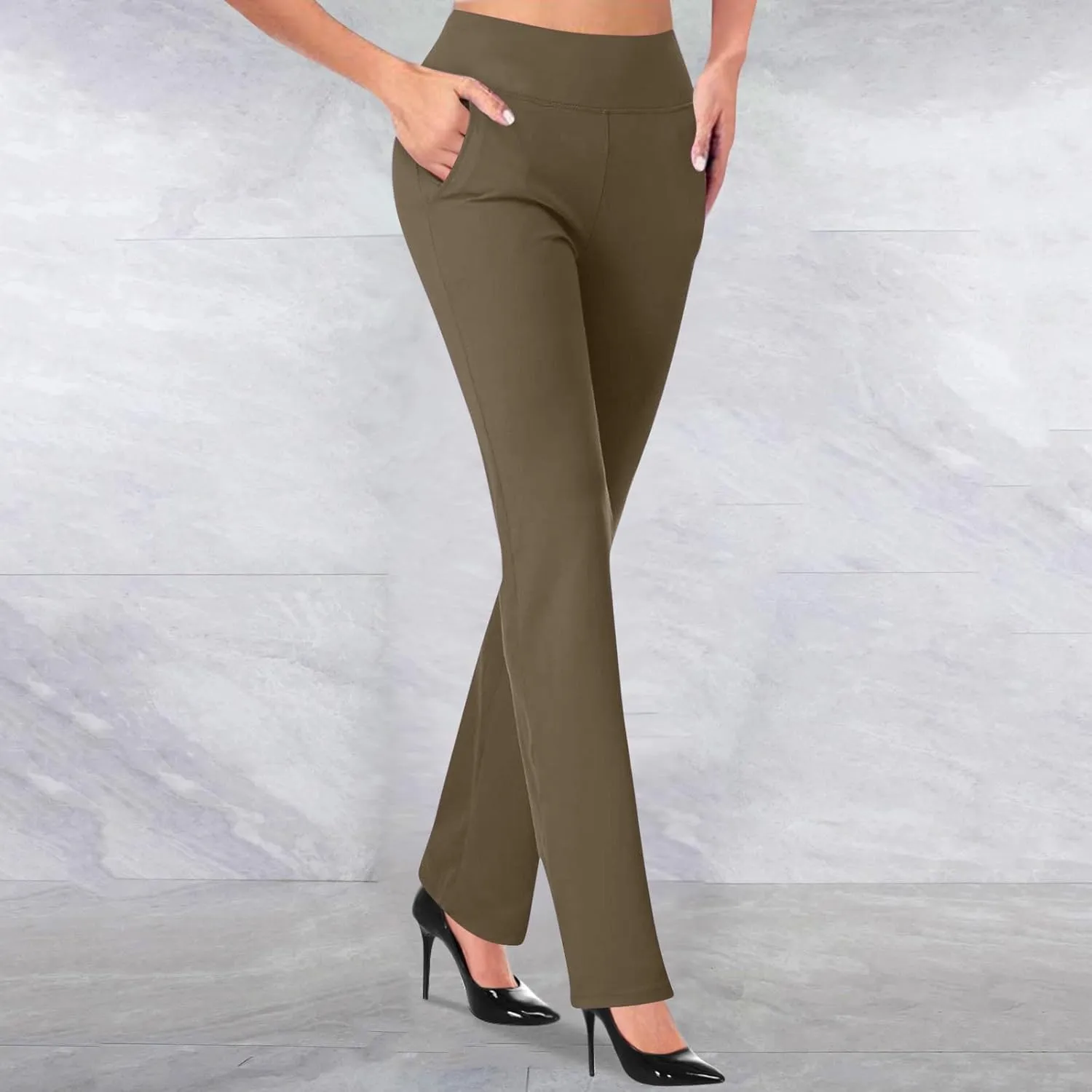 Women Office Work Dressy Pants Stretch High Waist Tummy Control Slim Fit Tight Trouser Trendy Solid Flowy Casual Pant