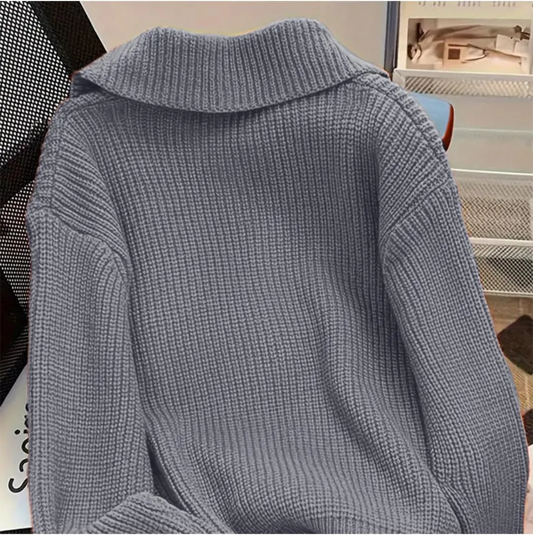 Women Open Front Knit Sweater Long Sleeve Cardigan Sweater Casual Loose Button Lapel Cardigan Coat