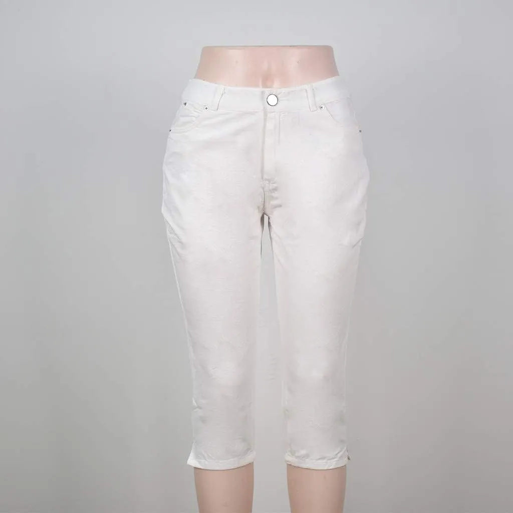 Women Plus Size Slim Jeans Stretch Tummy Control 3/4 Length Tight Calf Denim Pant Summer Office Relax Casual Trousers