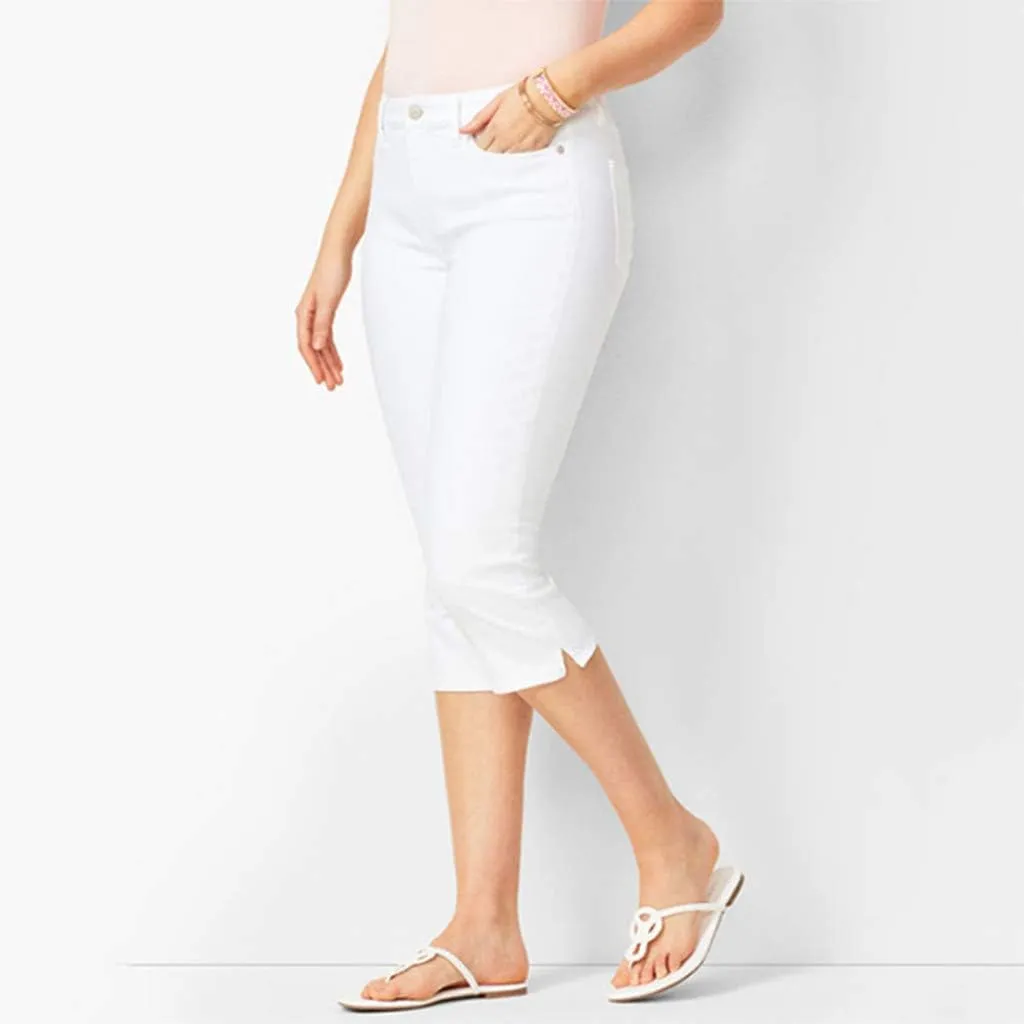Women Plus Size Slim Jeans Stretch Tummy Control 3/4 Length Tight Calf Denim Pant Summer Office Relax Casual Trousers