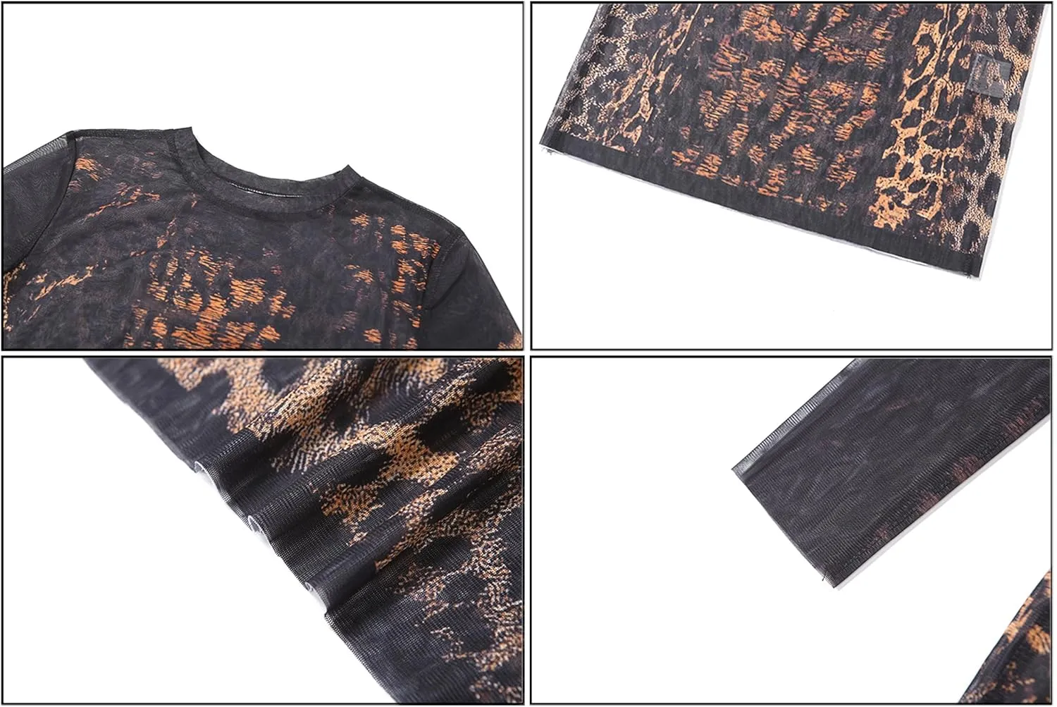 Women Sexy Sheer Leopard Print Maxi Dress Long Sleeve See Through Aesthetic Cheetah Print Bodycon Dresses