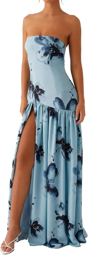Women Sexy Tube Maxi Dress Strapless Off Shoulder High Split Floral Pritnting Bodycon Long Dress for Beach Evening