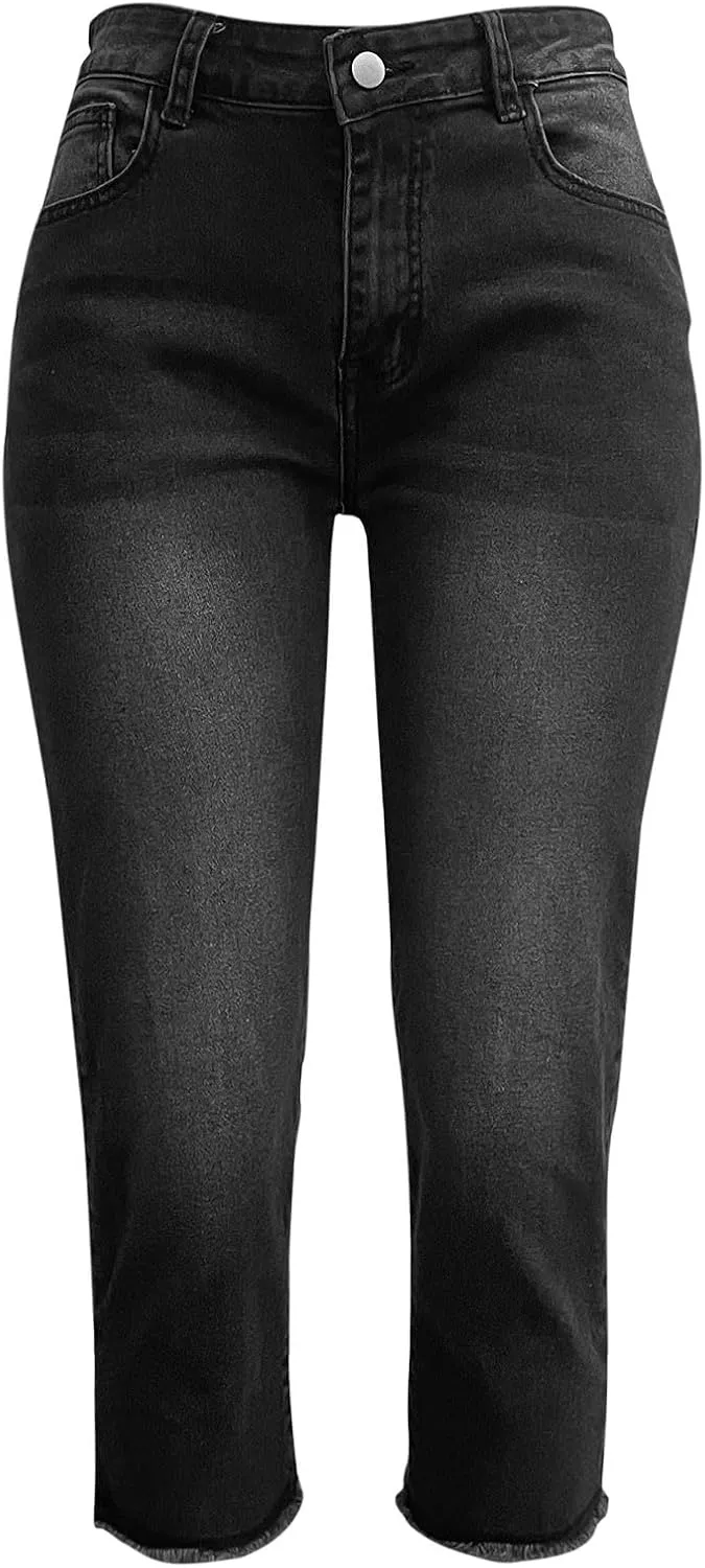 Women Slim Fit Cropped Jeans Trendy 3/4 Length Small Leg Denim Pant Daily Office Work Regular Gradient Casual Trouser