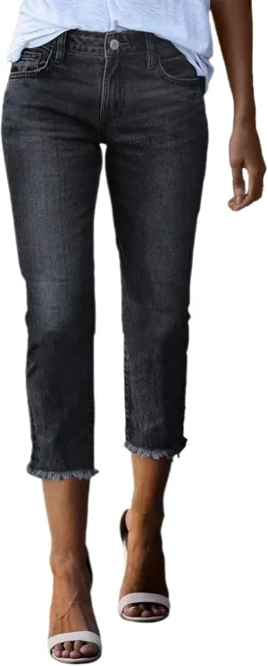 Women Slim Fit Cropped Jeans Trendy 3/4 Length Small Leg Denim Pant Daily Office Work Regular Gradient Casual Trouser