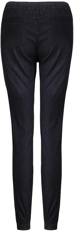 Women Stretch Waist Denim Pants 2025 Trendy Gradient Drawstring Cuffed Jeans Tummy Control Work Dressy Casual Trouser