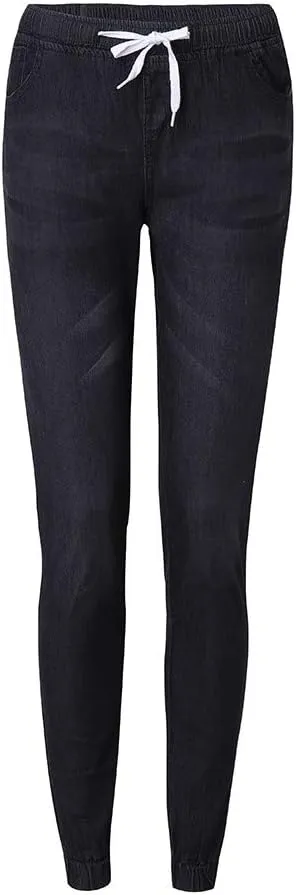 Women Stretch Waist Denim Pants 2025 Trendy Gradient Drawstring Cuffed Jeans Tummy Control Work Dressy Casual Trouser