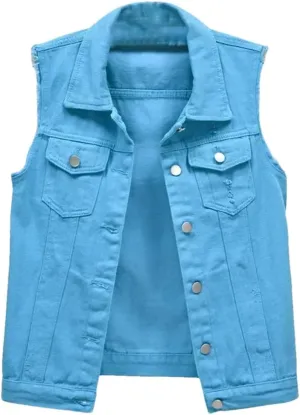 Women Turn-Down Collar Denim Vest Jacket Spring Autumn Streetwear Casual Sleeveless Coats
