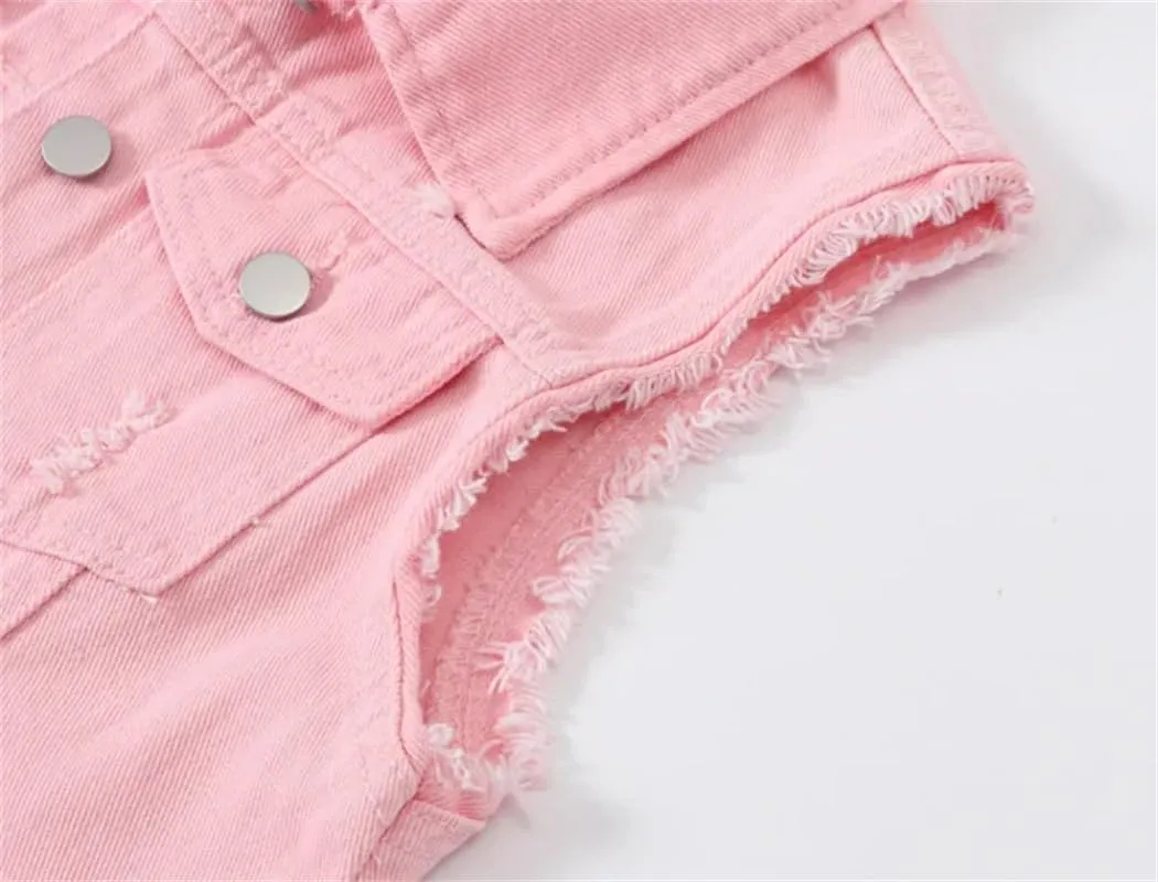 Women Turn-Down Collar Denim Vest Jacket Spring Autumn Streetwear Casual Sleeveless Coats