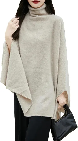 Women Turtleneck Shawl Long Sleeve 100% Wool Oversized Sweaters Winter Cable Knit Sweater