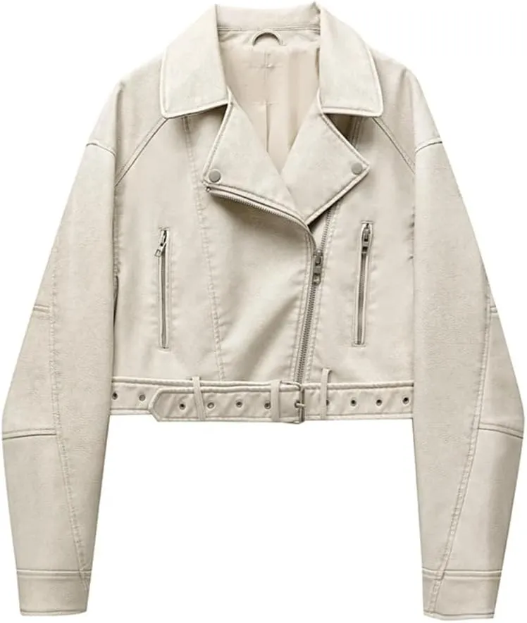 Women Vintage Loose Pu Faux Leather Short Jacket Street Female Zipper Retro Moto Biker Outwear