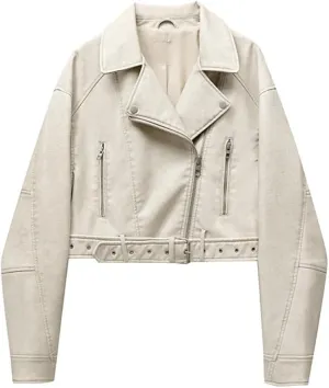 Women Vintage Loose Pu Faux Leather Short Jacket Street Female Zipper Retro Moto Biker Outwear