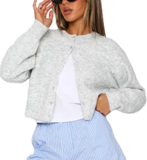 Women Y2k Button Down Crop Sweater Cardigan Long Sleeve Open Front Crewneck Cardigan Cute Knit Pullover Tops