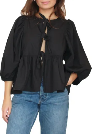 Women Y2K Tie Front Tops Puff Short Sleeve Peplum Shirts Going Out Lace up Crop Top Blouse