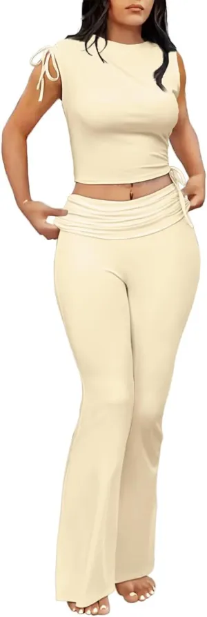 Women's 2 Piece Pant Sets for Women Sexy Sleeveless Crop Tops Loung Wear Club Outfits